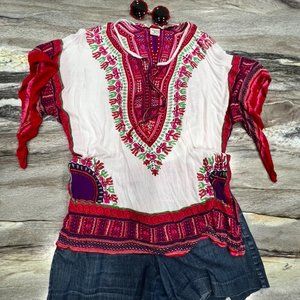 Women's Advanced Apparels One Size Boho Tribal Tunic Shirt Top in White Pink